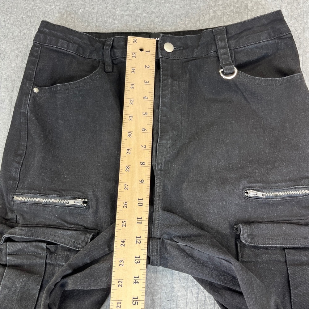 Black baggy wide leg cargo utility‎ jeans Women 15/30X33 high rise hip-hop - Picture 8 of 11